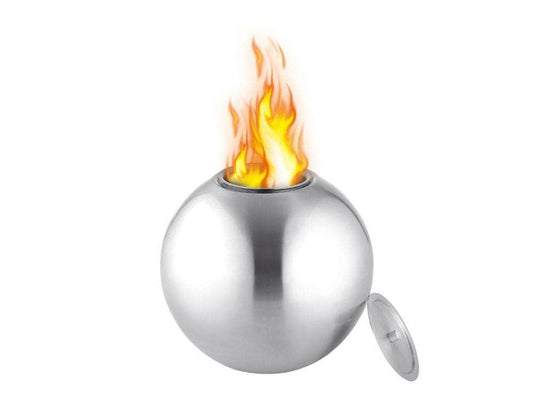 Ethanol-Tischkamin California in rundem Edelstahl-Design mit Flamme
