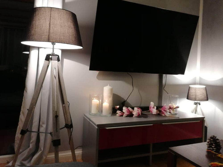 db-deals24 Lampe Tischleuchte Holzfuß