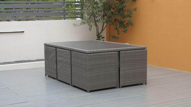 db-deals24 Rattan Sitzgarnitur Cube, 6 Personen Grau/Beige