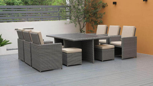 db-deals24 Rattan Sitzgarnitur Cube, 6 Personen Grau/Beige