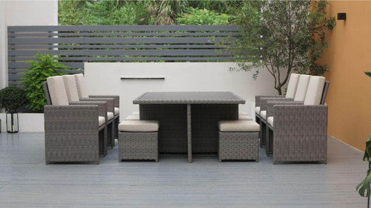 db-deals24 Rattan Sitzgarnitur Cube, 6 Personen, Grau/Haferflocke