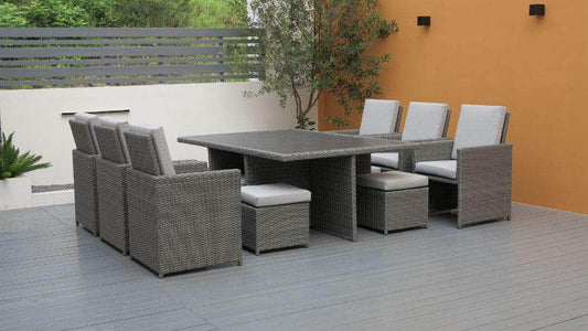db-deals24 Rattan Sitzgarnitur Cube, 6 Personen, Grau/Hellgrau