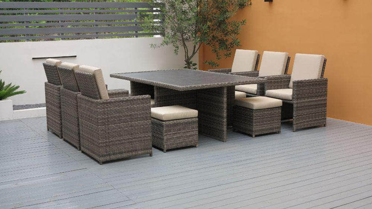 db-deals24 Rattan Sitzgarnitur Cube, 6 Personen, Mixgrau/Beige