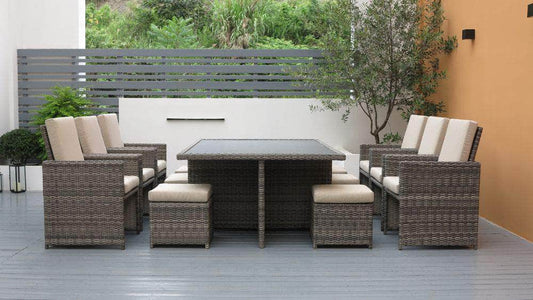 db-deals24 Rattan Sitzgarnitur Cube, 6 Personen, Mixgrau/Beige