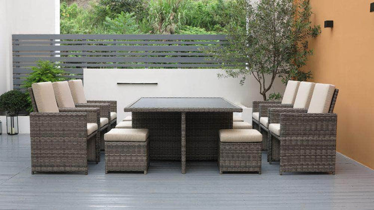 db-deals24 Rattan Sitzgarnitur Cube, 6 Personen, Mixgrau/Beige