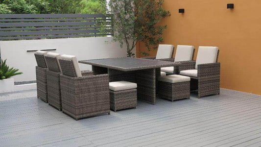 db-deals24 Rattan Sitzgarnitur Cube, 6 Personen, Mixgrau/Haferflocke