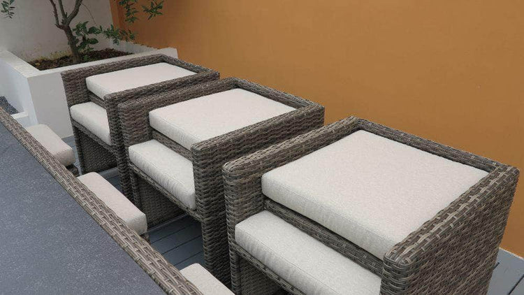 db-deals24 Rattan Sitzgarnitur Cube, 6 Personen, Mixgrau/Haferflocke