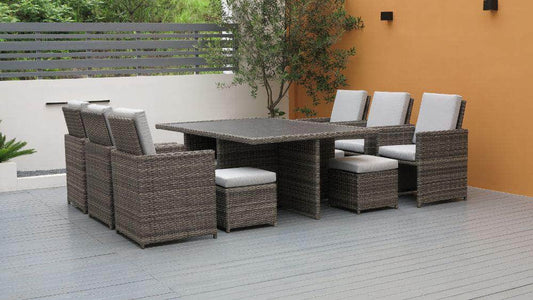 db-deals24 Rattan Sitzgarnitur Cube, 6 Personen, Mixgrau/Hellgrau