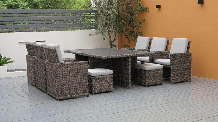 db-deals24 Rattan Sitzgarnitur Cube, 6 Personen, Mixgrau/Hellgrau