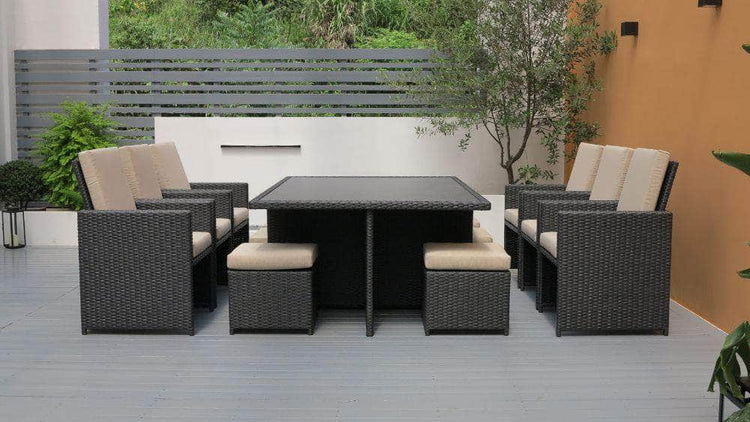 db-deals24 Rattan Sitzgarnitur Cube, 6 Personen, Schwarz/Beige