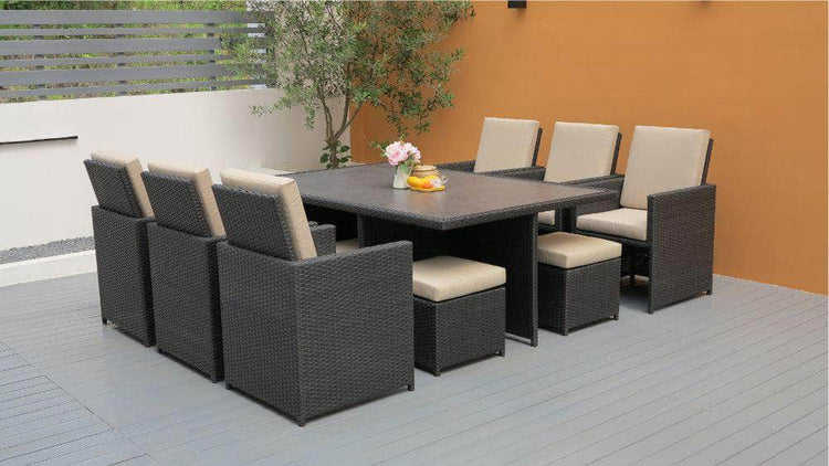 db-deals24 Rattan Sitzgarnitur Cube, 6 Personen, Schwarz/Beige