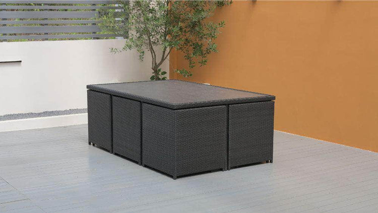 db-deals24 Rattan Sitzgarnitur Cube, 6 Personen, Schwarz/Beige