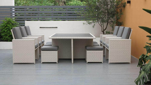 db-deals24 Rattan Sitzgarnitur Cube, 6 Personen, Weiß/Dunkelgrau