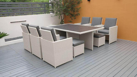 db-deals24 Rattan Sitzgarnitur Cube, 6 Personen, Weiß/Dunkelgrau