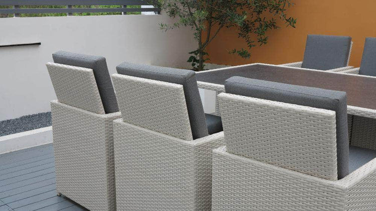 db-deals24 Rattan Sitzgarnitur Cube, 6 Personen, Weiß/Dunkelgrau