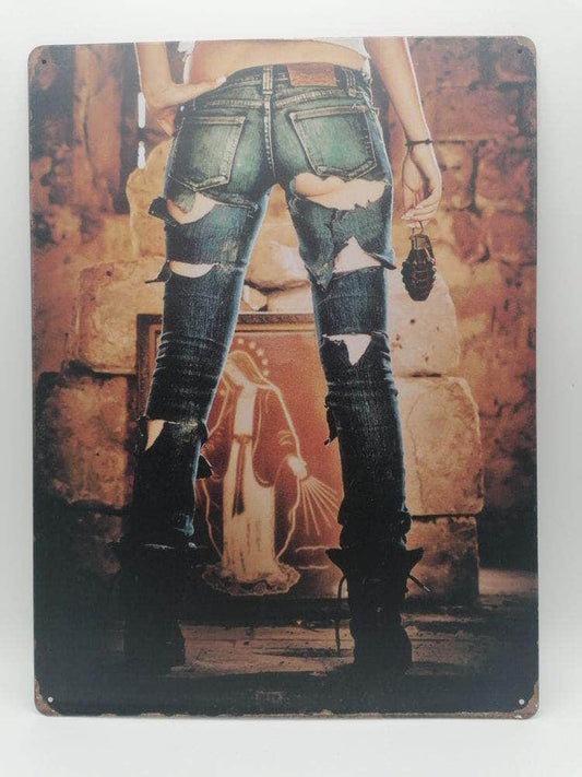 db-deals24 Retro Schild Frau In Jeans