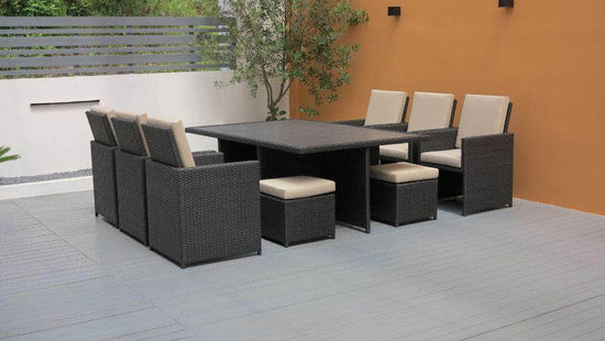 db-deals24 Rattan Sitzgarnitur Cube, 6 Personen, Schwarz/Beige