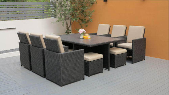 db-deals24 Rattan Sitzgarnitur Cube, 6 Personen, Schwarz/Beige