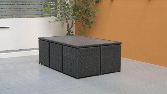 db-deals24 Rattan Sitzgarnitur Cube, 6 Personen, Schwarz/Beige